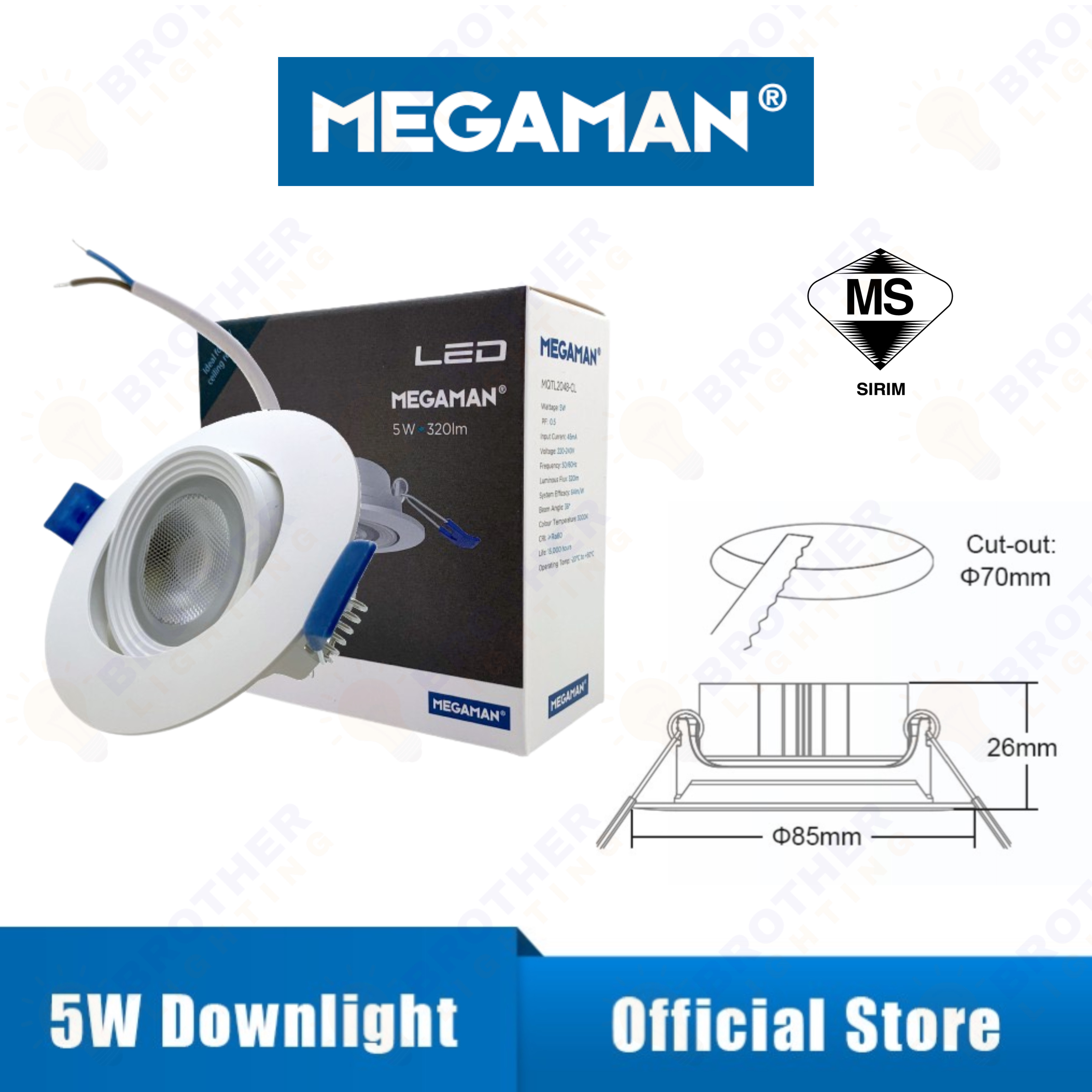 [SIRIM] MEGAMAN LED Eyeball Downlight 5W 7W Super Bright Energy Saving Eyes care LED Light Eye ball Spot light