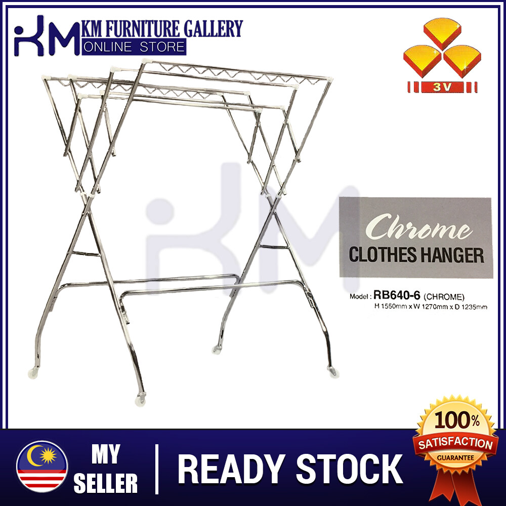 KM Furniture Gallery 3V Chrome 6 Bars Cloths Hanger/ 3V 6 Bars Sidai Baju Chrome