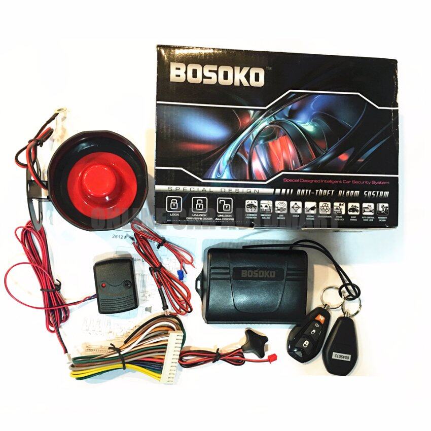 Bosoko 4-Button Full Set Multi Function Car Alarm System with Shock Sensor and Siren - F65
