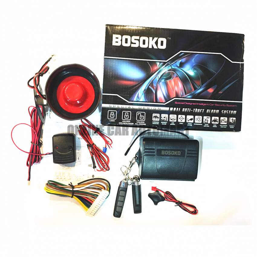 Bosoko 4-Button Full Set Multi Function Car Alarm System with Shock Sensor and Siren - T081