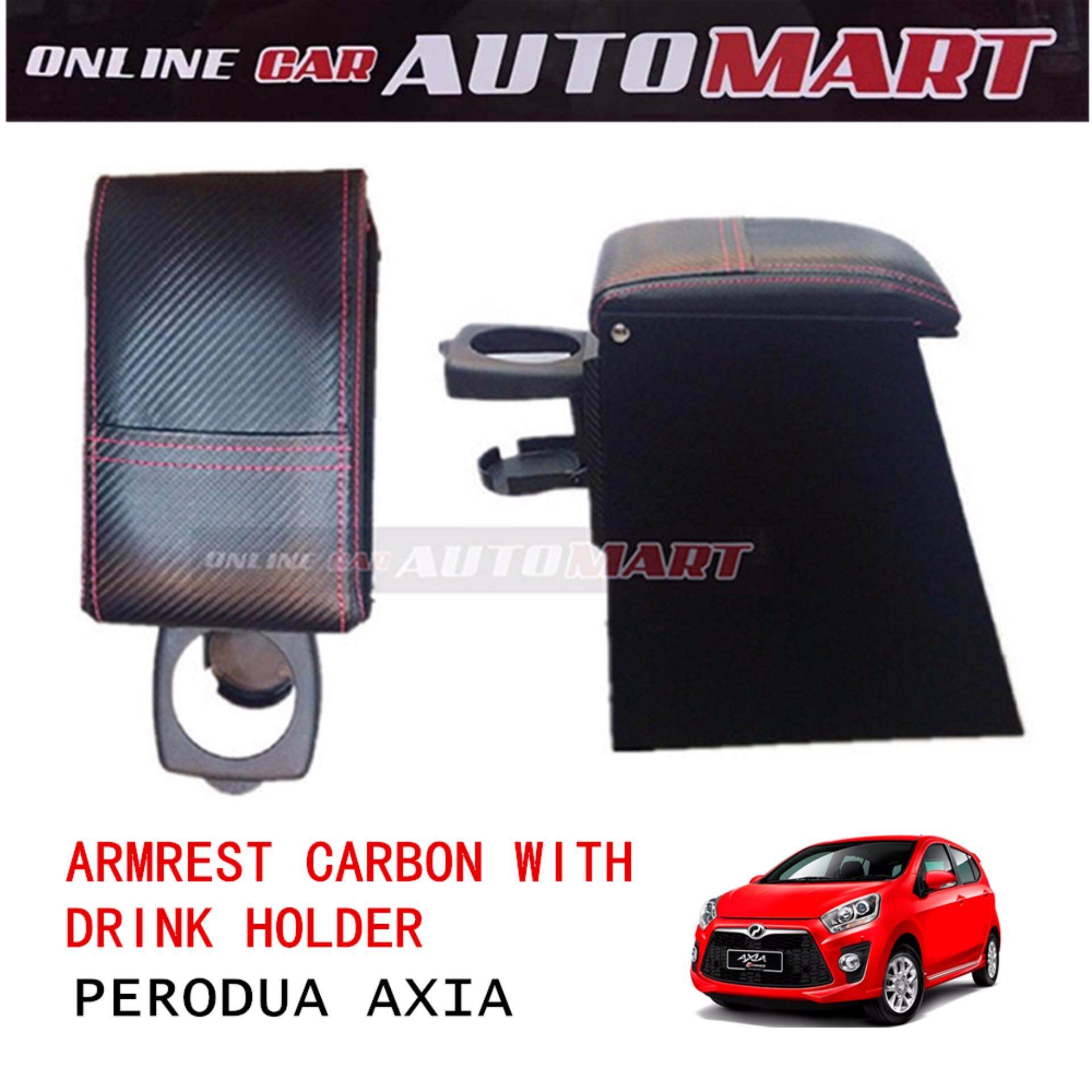 Carbon Red Line Armrest With Drink Holder For Perodua Axia