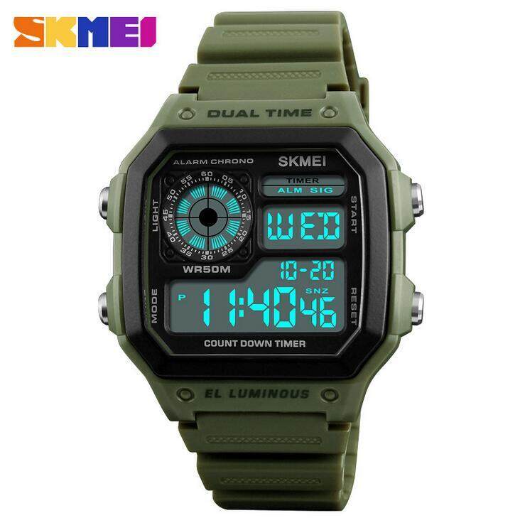 2018 SKMEI 1299 Pria Jam Tangan Olahraga Digital Jam Tangan Luar Ruangan LED Elektronik Dual Display