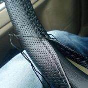 DIY Universal PU Leather Car Steering Wheel Cover, Black Color