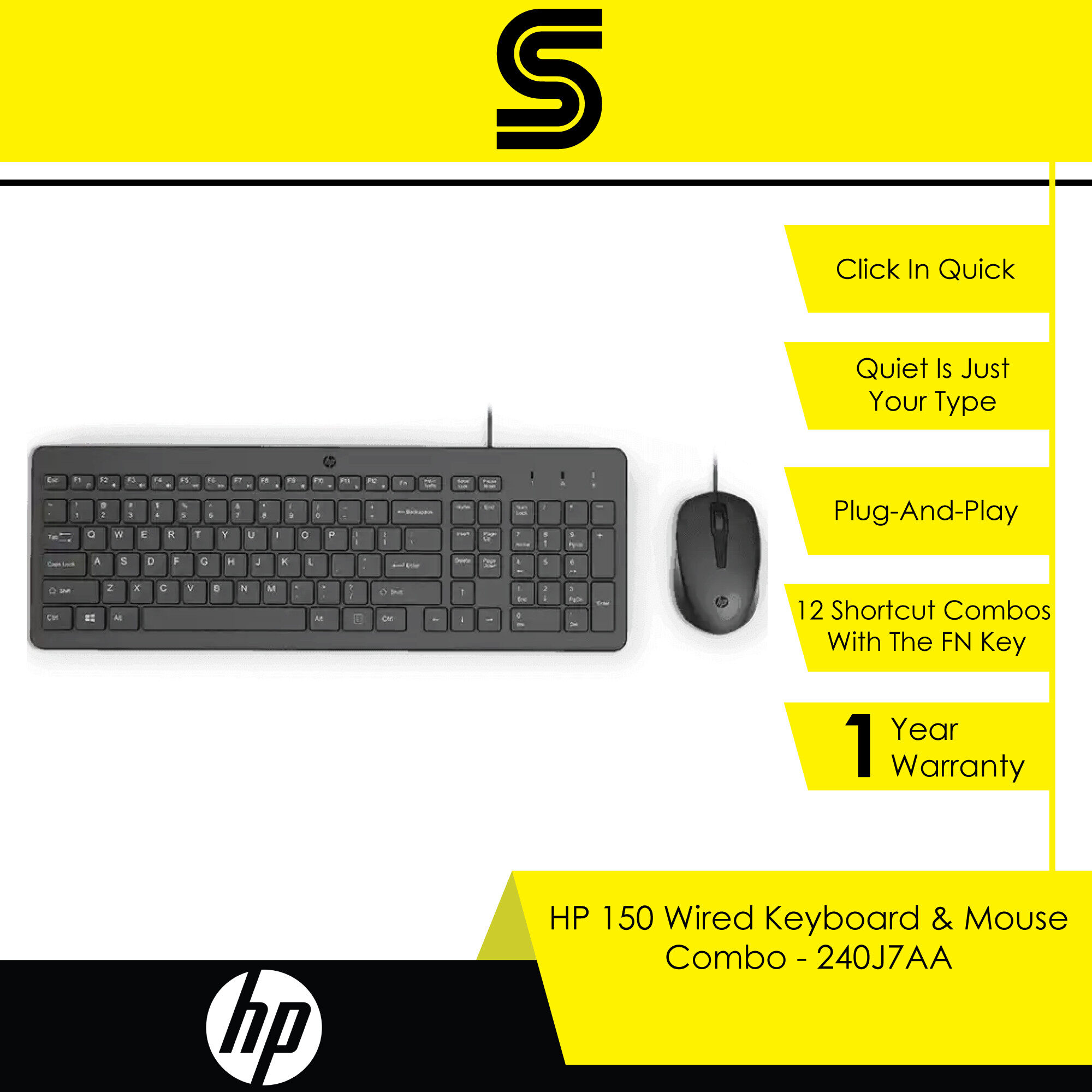 HP 150 Wired Keyboard & Mouse Combo - 240J7AA