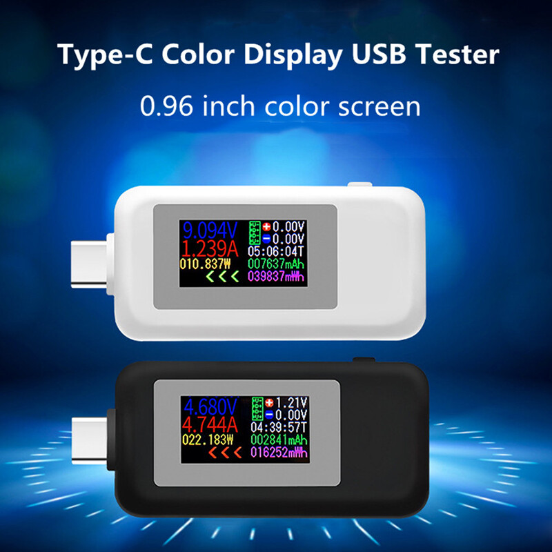 Loại-C Tester 0-5A hiện tại 4-30V Điện áp sạc USB Tester Power Meter dụng cụ kiểm tra pin điện thoại di động 10 trong 1 màn hình màu DC