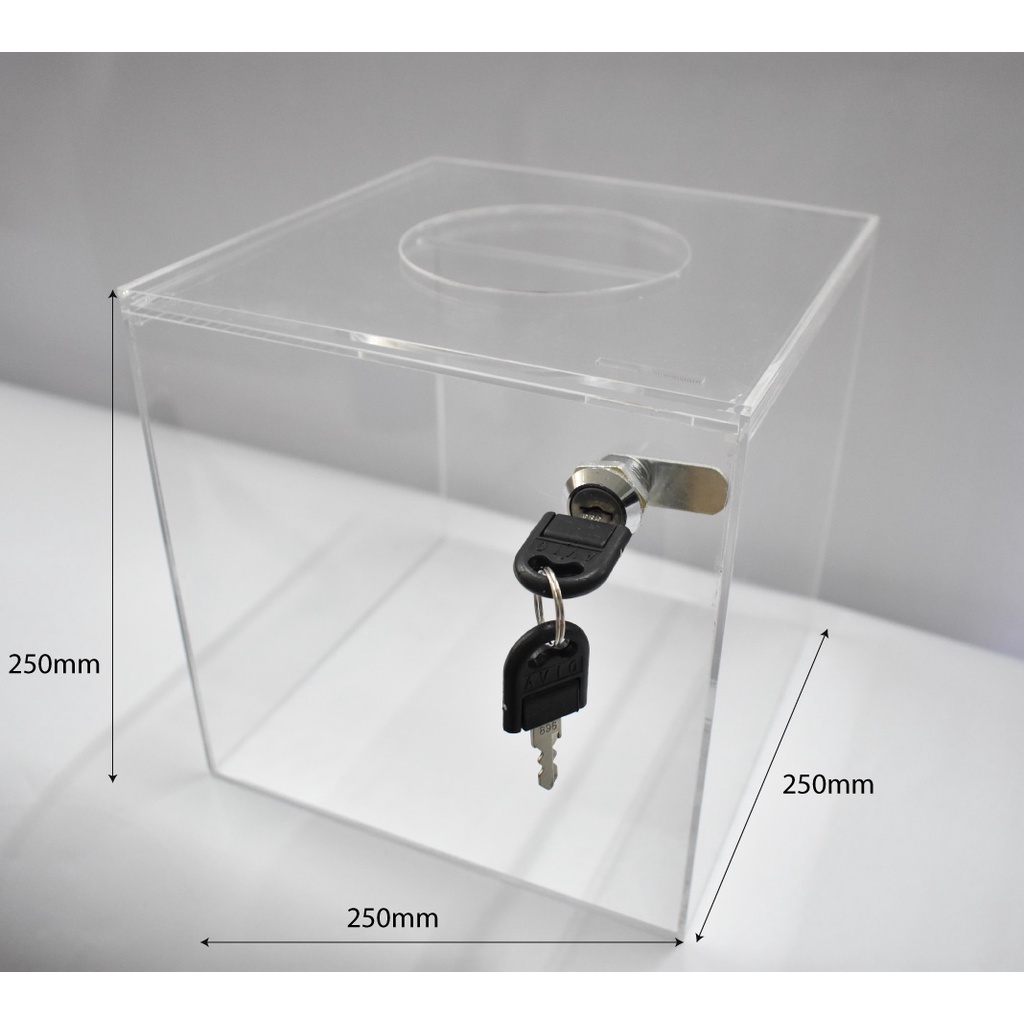 Acrylic Lucky Draw/ Donation Box (Thickness: 3mm) Size: 150mm / 200mm / 250mm / 300mm
