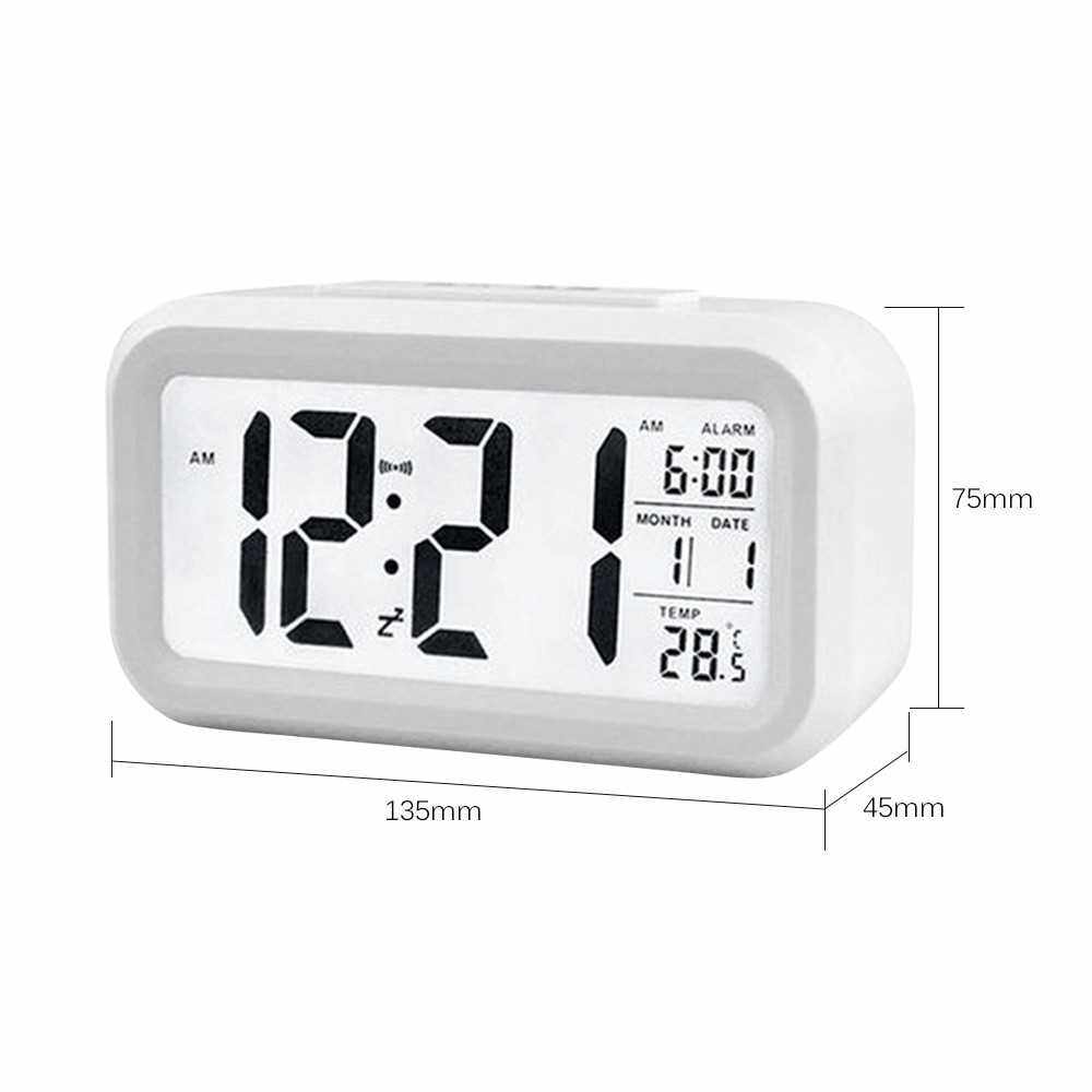 Smart Digital Alarm Clock with Date and Temperature Snooze Button on Top Battery Operated Rectangle Desk Clock with Night Light for Bedroom Kids Children Girls Boys (White)