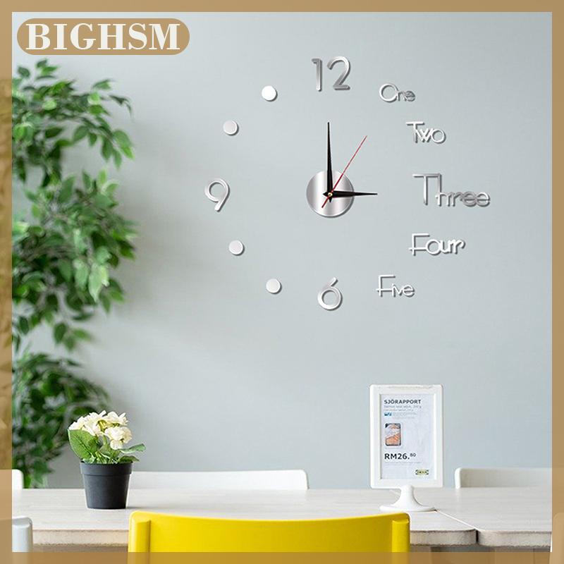 BIGHSM 1 piece 3D glass wall clock Modern design wall clock soundless quartz with needles home decoration.