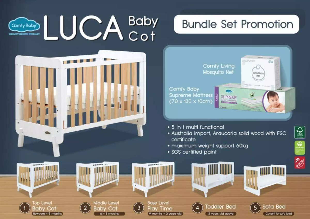 Comfy Baby: 5-in-1 Luca Baby Cot Bundle Set