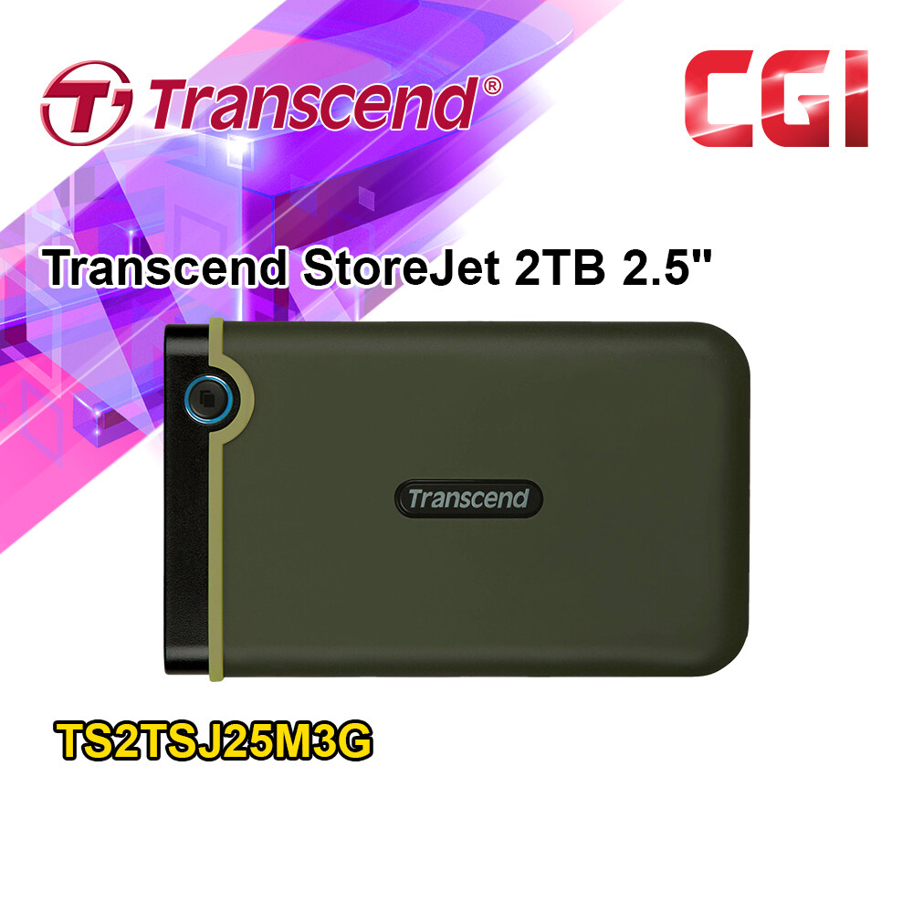 Transcend StoreJet 25M3 Slim 2TB 2.5 Portable HDD - Military Green (TS2TSJ25M3G) External Hard Disk