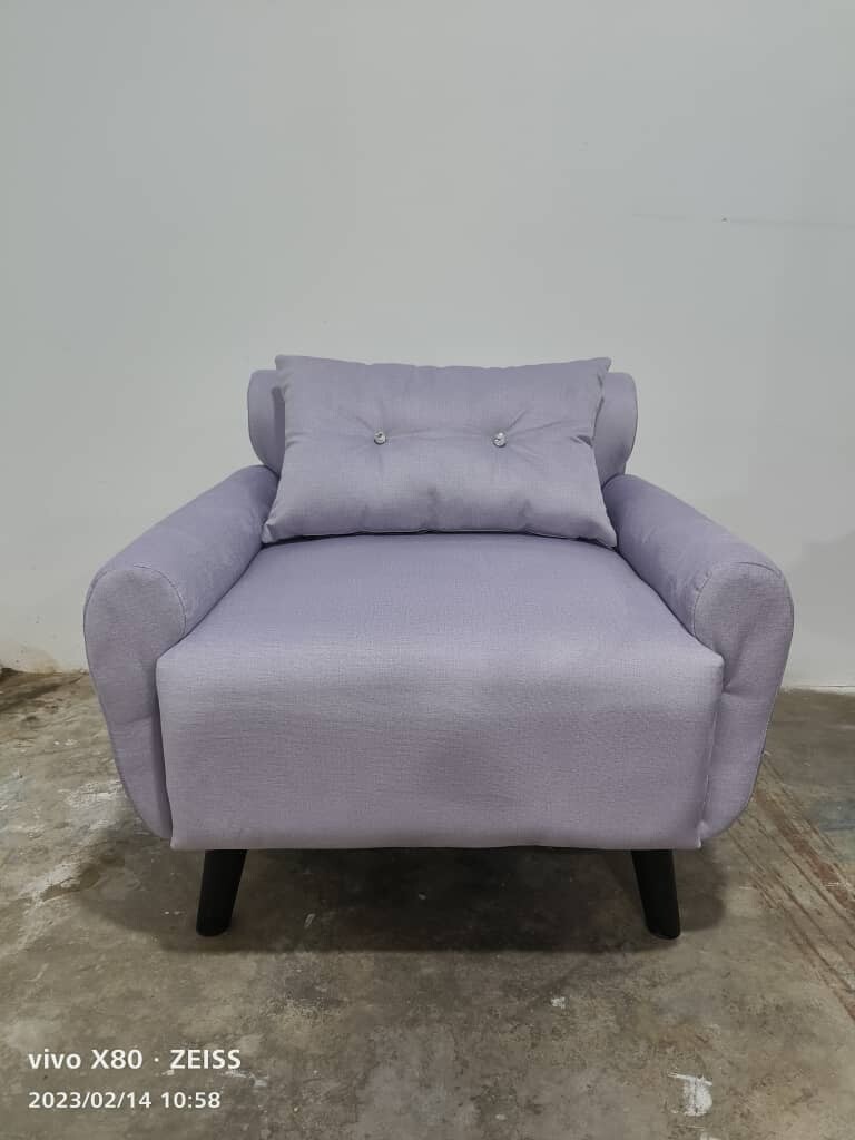 ROAM Enterprise Furniture CANDY 1 Seater Sofa Couch Waterproof Fabric FOAM Arm Wing Chair Solid Wood Leg Sofa Kain Pink Grey Color 一人沙发