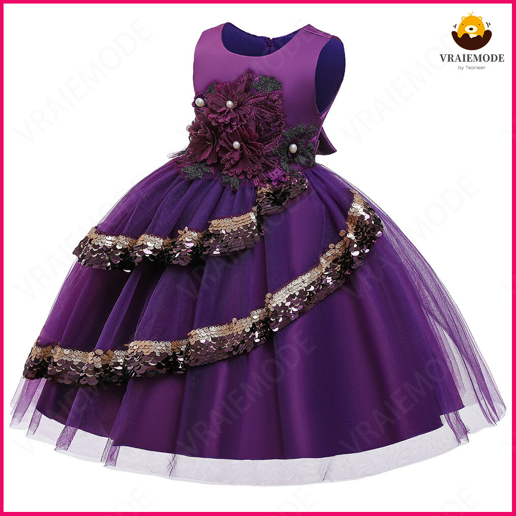 VRAIEMODE Girls Dress Sequins Party Princess Dress Kids Dresses Pageant Prom Children Clothing Formal Ball Gown ราคา 693 บาท*ส่งฟรี
