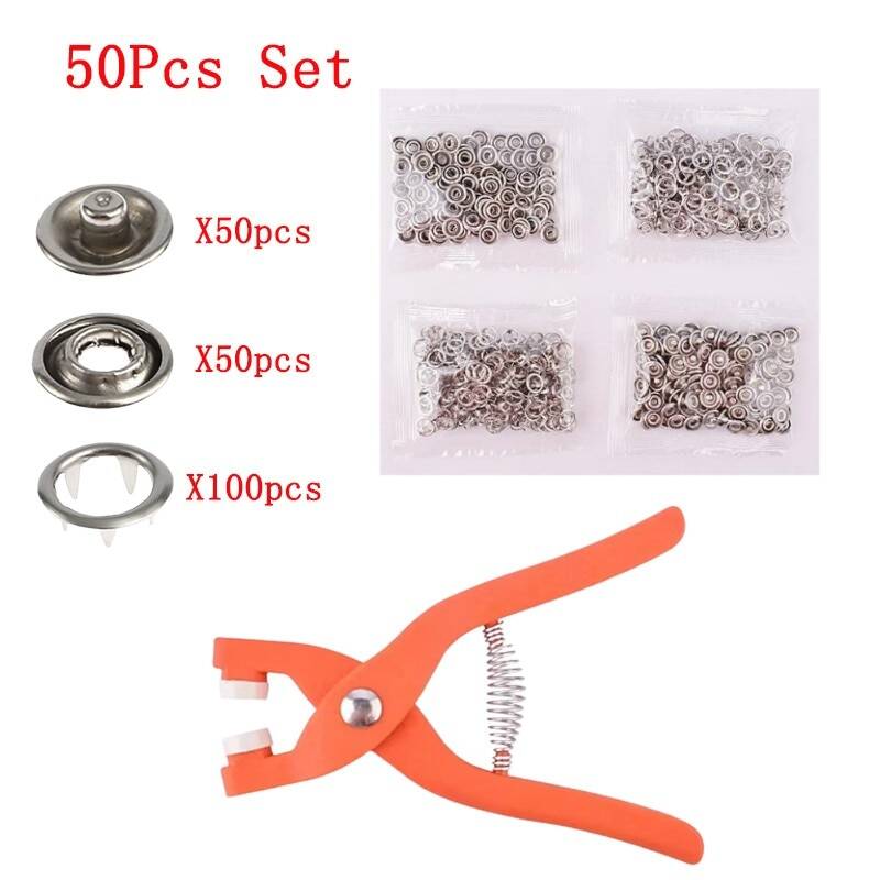 【Ready Stock 】Plier Tool+50/100 Set Metal Sewing Buttons Hollow Solid Five-claw Buckle Metal Snap Buttons for Installing Clothes DIY Craft