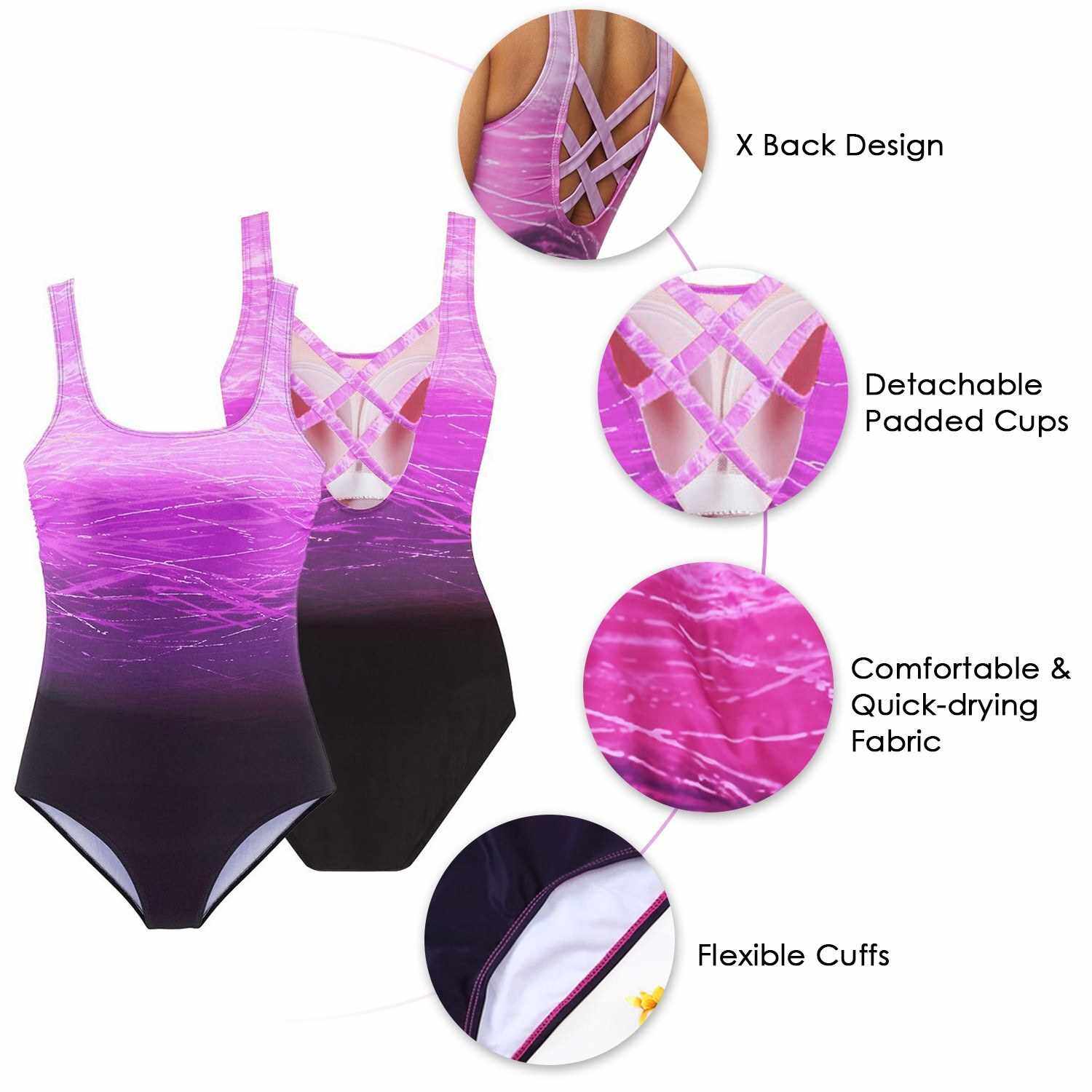 Best Selling Women One Piece Swimsuit with Detachable Padded Cups X Back Swimming Suit (Xl)