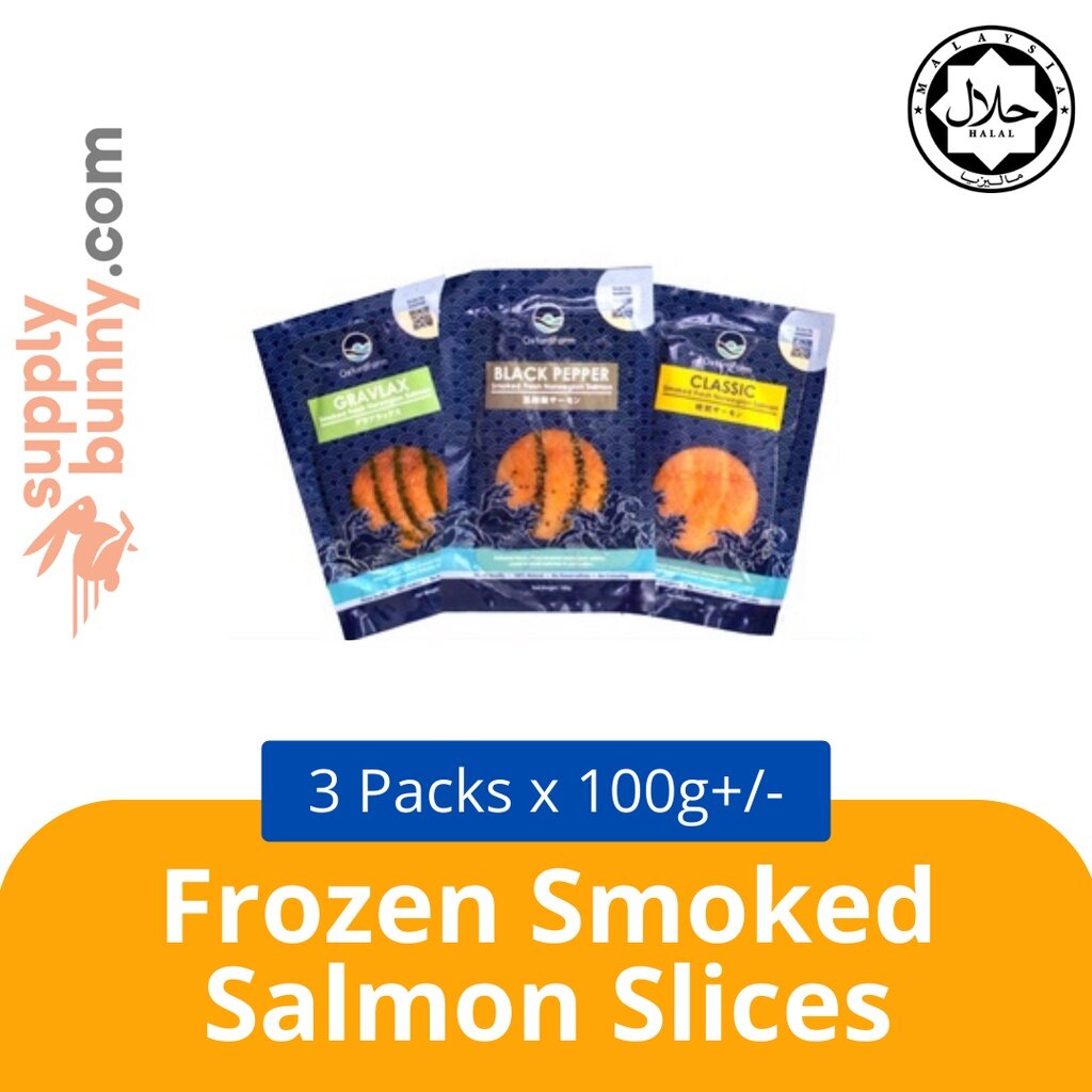 Smoked Salmon Slices 3 packs Mixed Flavours (100g±/pack) 烟熏三文鱼片 Lox Malaysia Frozen Salmon Slices Hirisan Salmon Salai