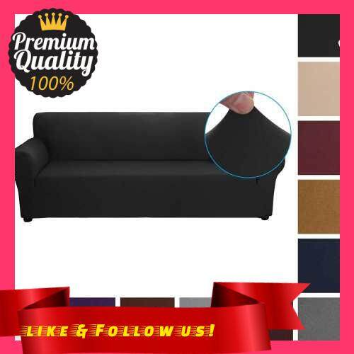 People\'s Choice Stretch Sofa Slipcover Milk Silk Fabric Anti-Slip Soft Couch Sofa Cover 4 Seater Washable for Living Room Kids Pets(Black) (Black)