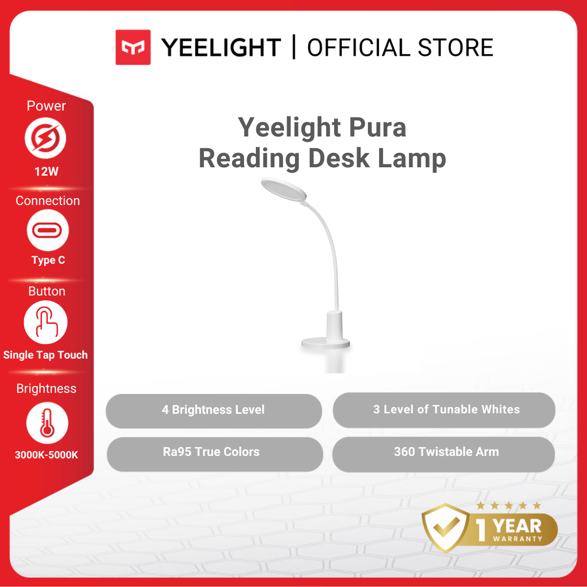 Yeelight Premium Eye-Care Reading Desk Lamp – No Blue Light 360° Flexible Adjustable Design
