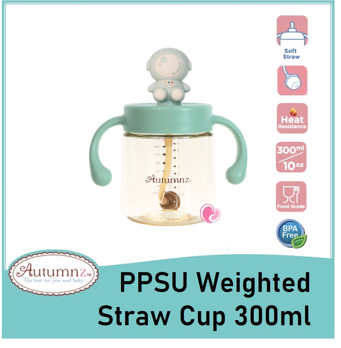 Autumnz PPSU 300ml/10oz Straw Cup with Handle 9 Months+ Weighted Straw Cup
