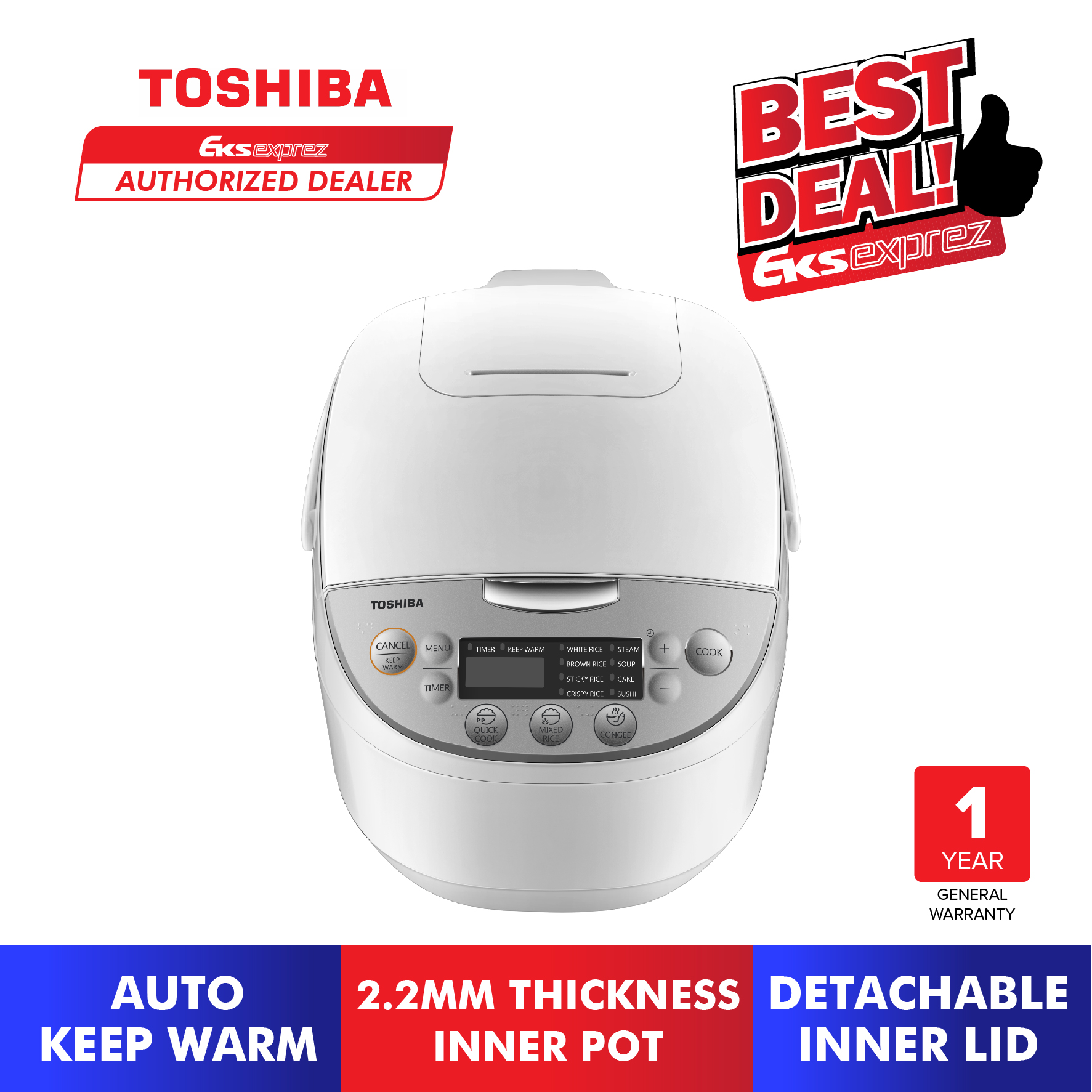 Toshiba 1.8L Digital Rice Cooker RC-18DH1NMY