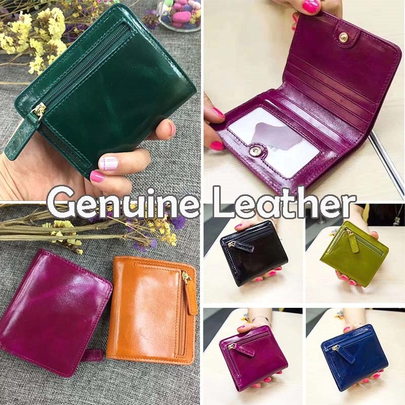 [zzwu] minileatherwomen Ví đựng tiền xu ngắn với cardoilcowpinkpurple orangeblack mỏng