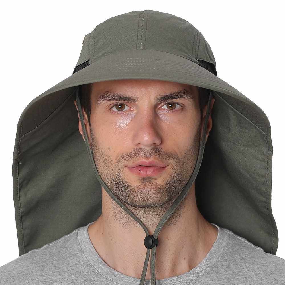 People's Choice Fishing Cap Wide Brim Unisex Sun Hat with Neck Flap Adjustable Drawstring for Travel Camping Hiking Boating (Army Green)