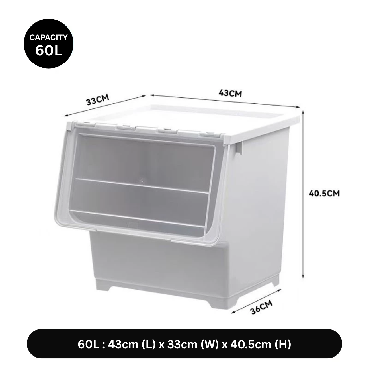 GetGadget⚙ 30L/48L/60L Multipurpose Front Opening Storage Box Stackable Toy Snack Household Storage Cabinet