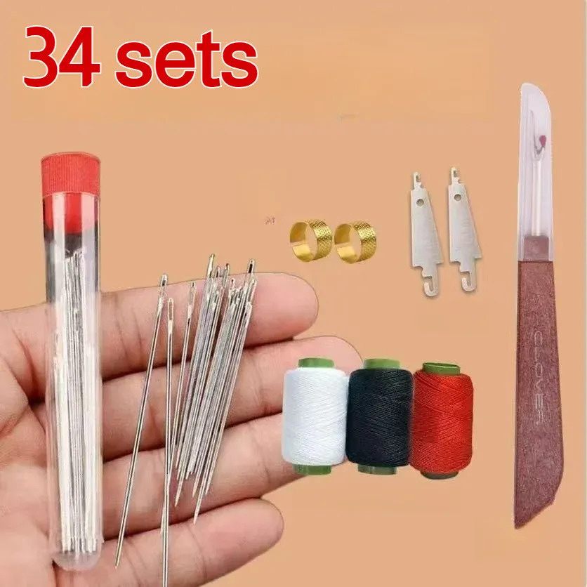 Sewing Kit Large-Eye Steel Needle/Great Value 34-Piece Set/Beginner Sewing Tool Set/Portable Sewing Kit For Home Adults