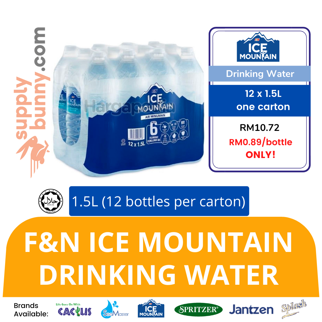 F&N Ice Mountain Drinking Water (1.5Litre X 12 bottles) (sold per carton) 饮用水 PJ Grocer Air Minuman F&N