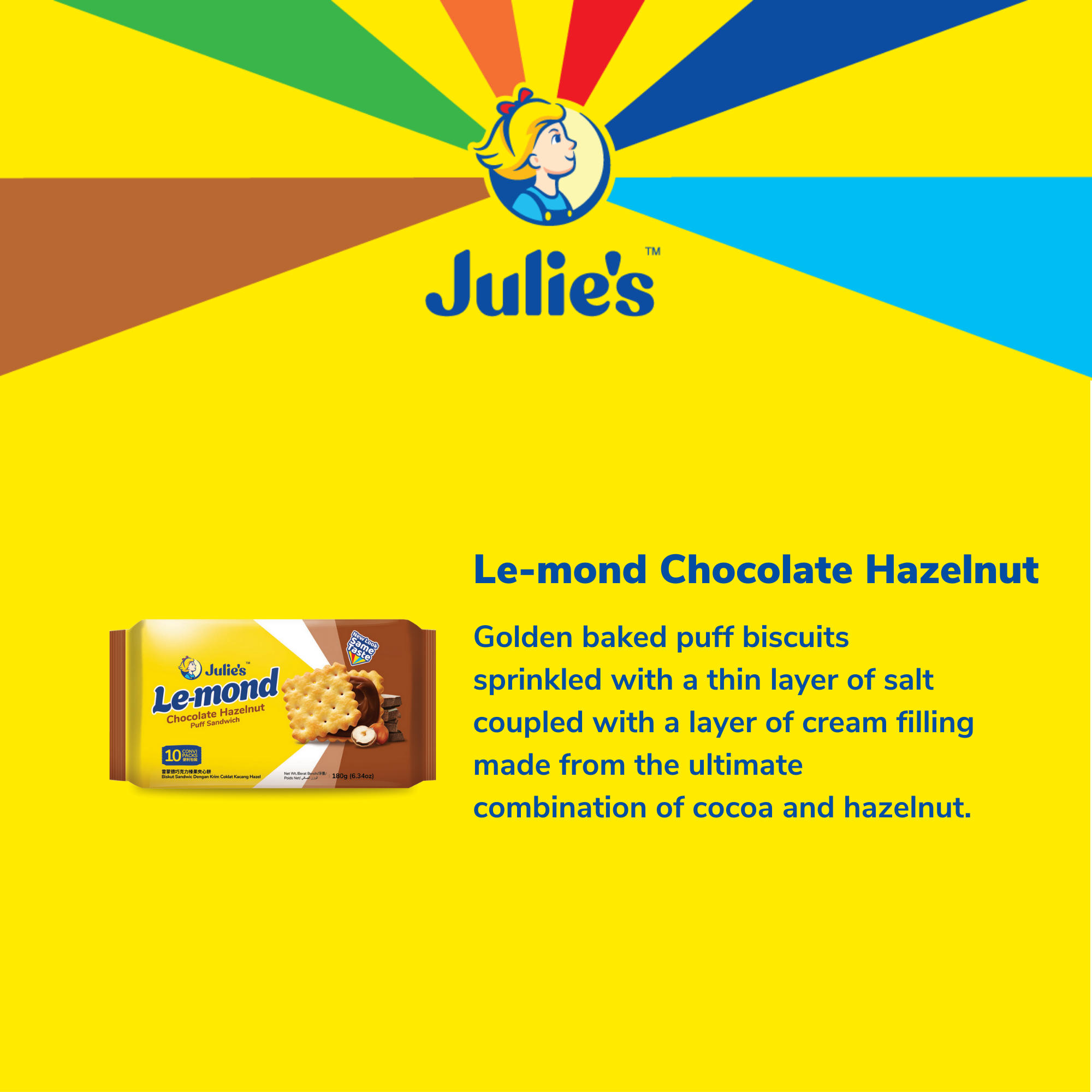 Julie's Le-mond Chocolate Hazelnut Puff Sandwich 180g x 1 pack