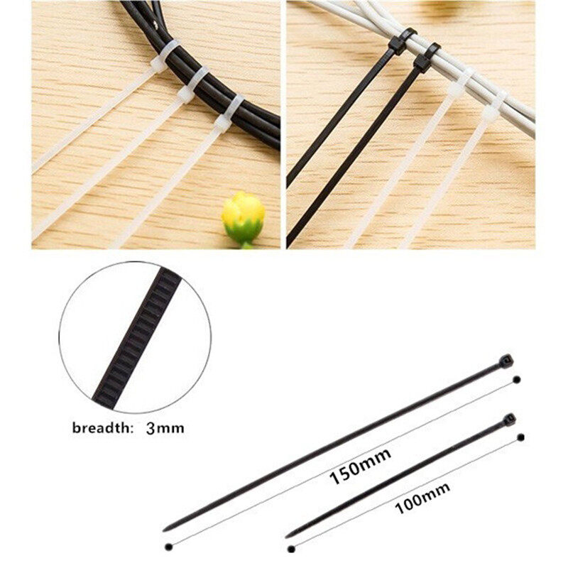 100PC tự khóa Nylon Dây cáp dây rút nhựa Dây Đeo Tự Khóa Nylon Dây buộc cáp Cố Định Nhựa Màu Đen Và Dây cáp trắng dây buộc cáp Khóa Bó Mạnh Mẽ Ràng Buộc Dây buộc cáp