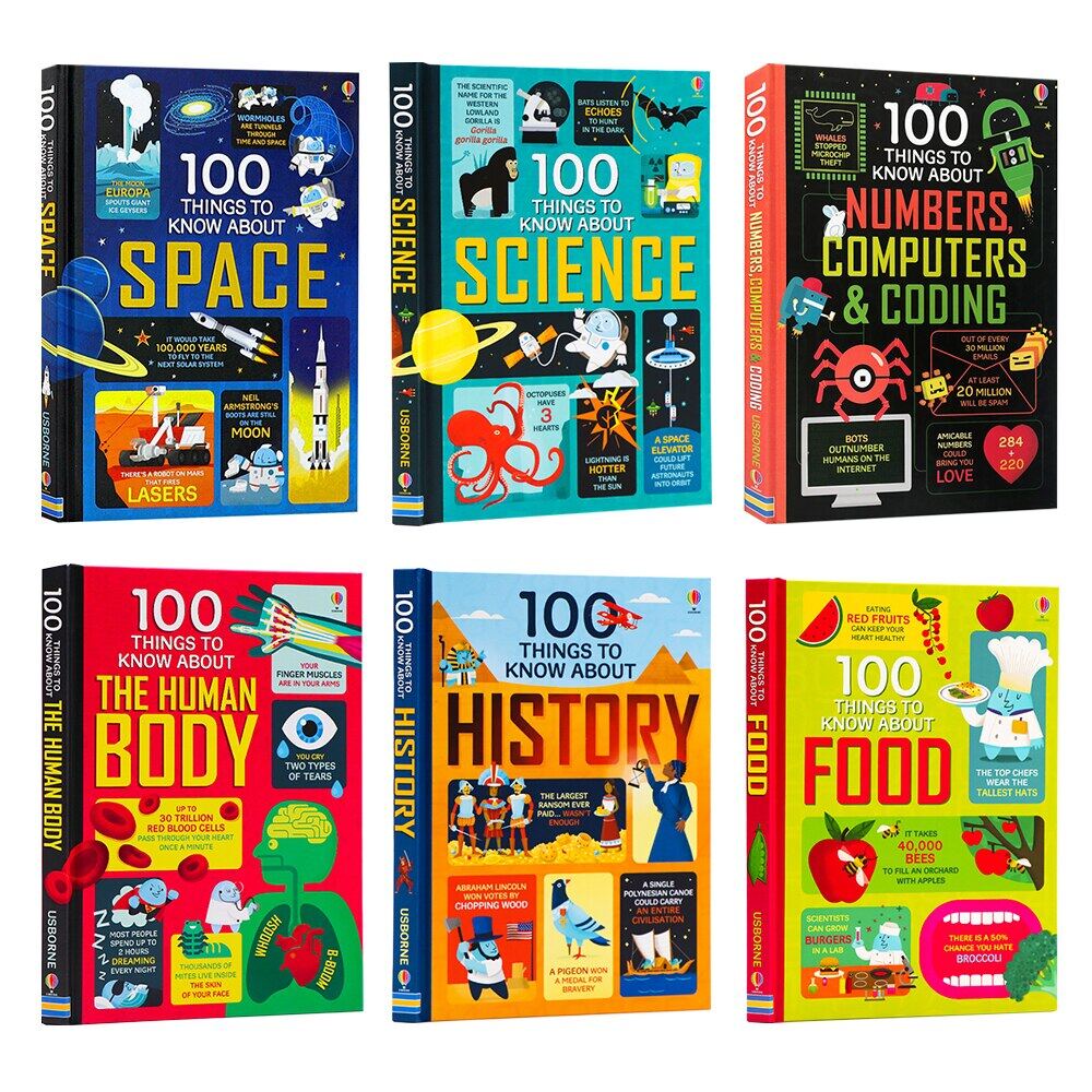6เล่ม/ชุดวัยรุ่นหนังสือ Usborne 100กิจกรรมรู้วิทยาศาสตร์ Space อาหารประวัติศาสตร์มนุษย์ Body ตัวเลขคอมพิวเตอร์ & Coding ปกแข็งเด็กหนังสือวันเกิดของขวัญอ่านสมุดวาดภาพระบายสีสำหรับเด็ก