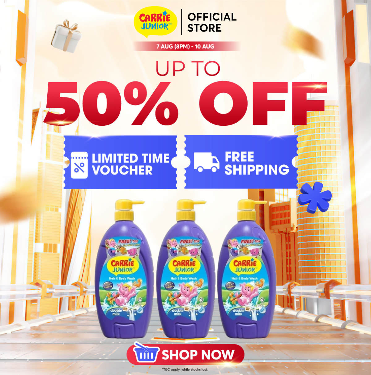 [Bundle of 3] CARRIE JUNIOR Hair & Body Wash - Double Milk (1000g) [New Toy] Nourishing & Moisturising Skin | Kids Shower