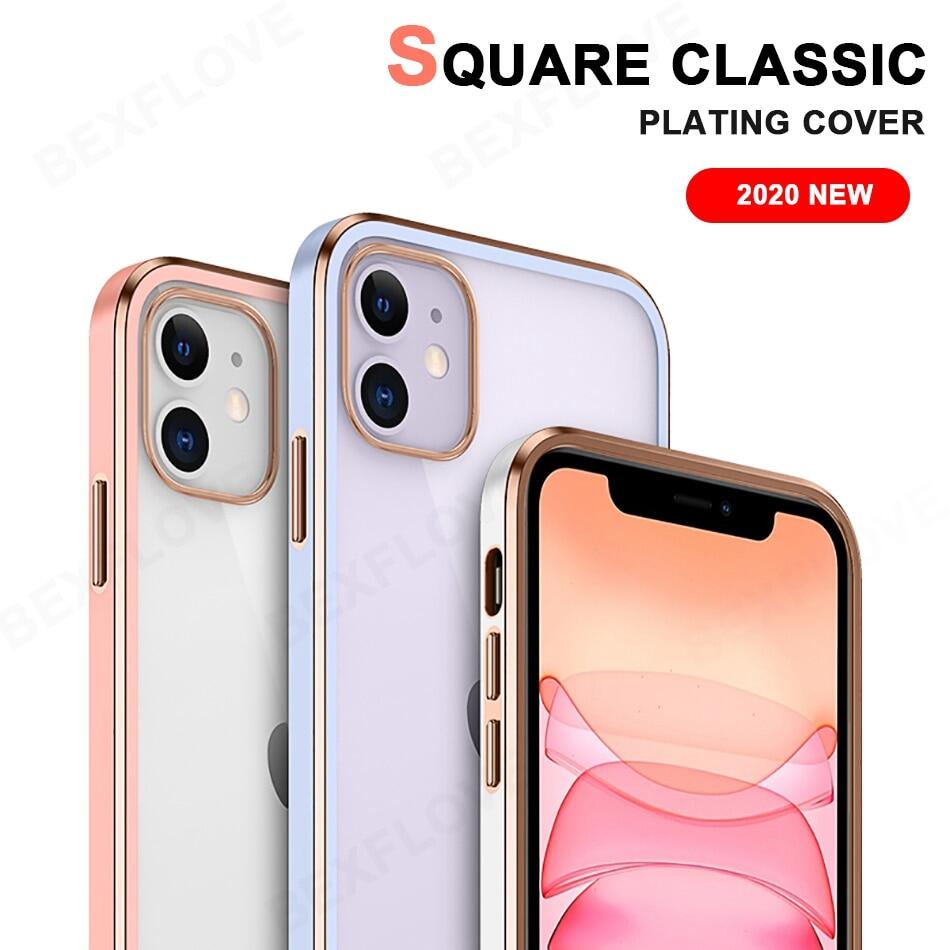 Ốp Điện Thoại Mạ Màu Vuông Trong Suốt Bằng Silicon Thời Trang Mới Cho iPhone 13 Pro Max 12 12 Mini 11 Pro XR X XS Max SE 7 8 Plus Ốp Chống Sốc