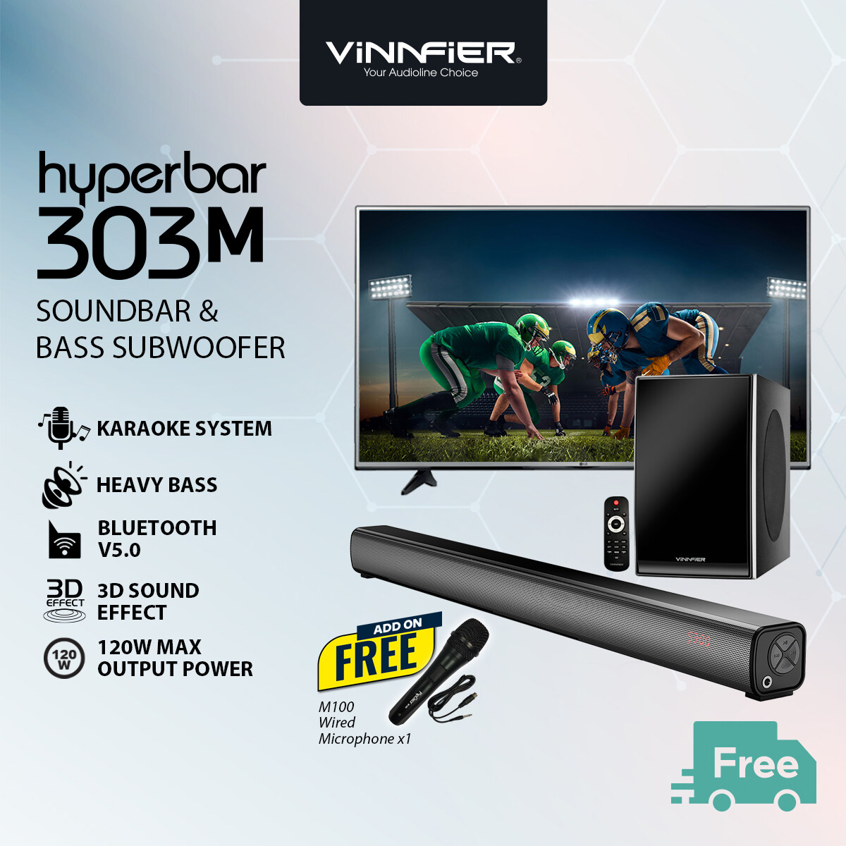 Vinnfier Hyperbar 303 M Wireless Bluetooth Soundbar & Bass subwoofer 3D