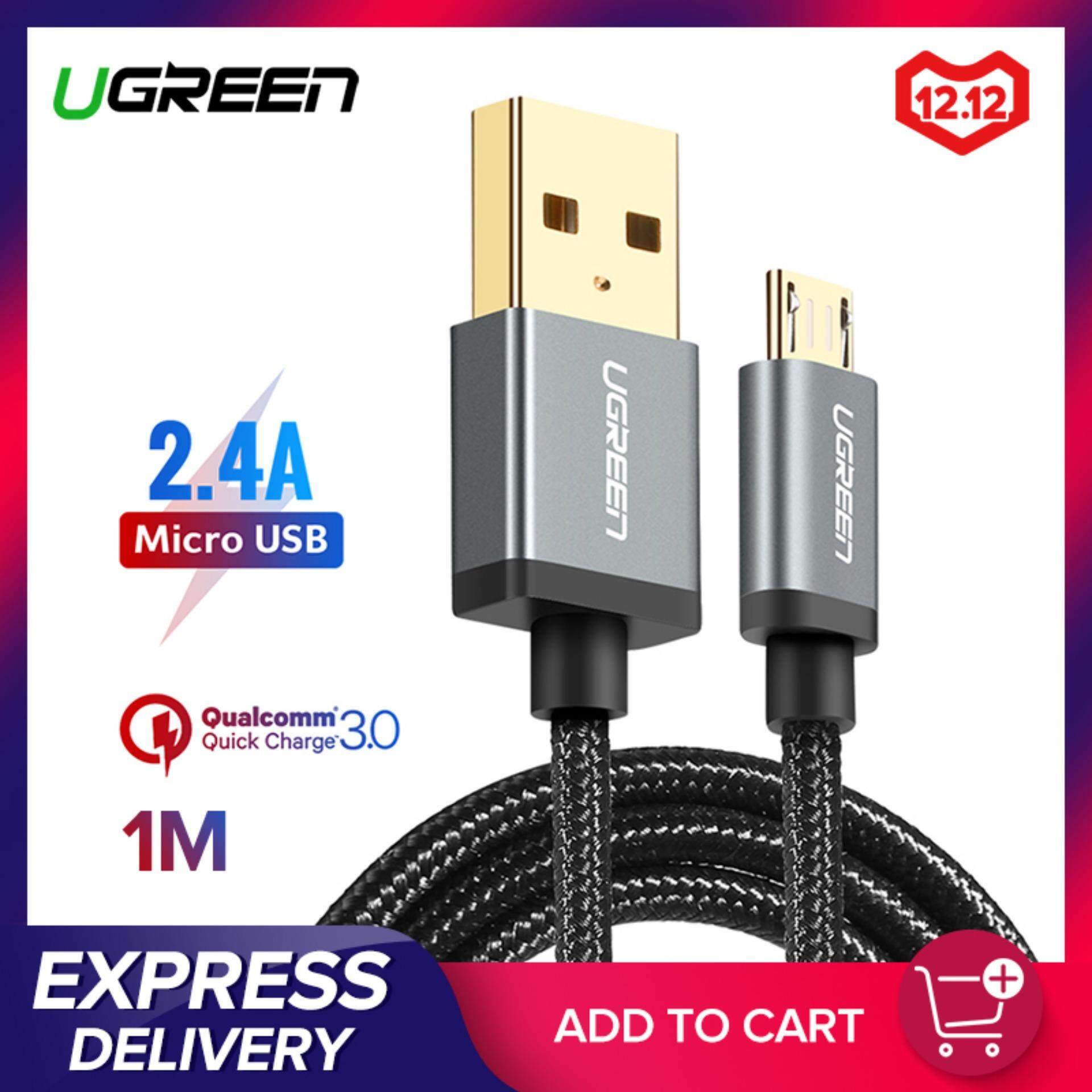 UGREEN 1Meter Micro USB Cable Nylon Braided Fast Quick Charger Cable USB 2.0 fast charging Cord for Samsung Huawei Xiaomi Oppo Vivo, LG, Nexus, Nokia Android Phone PS4, Xbox One Controller- intl