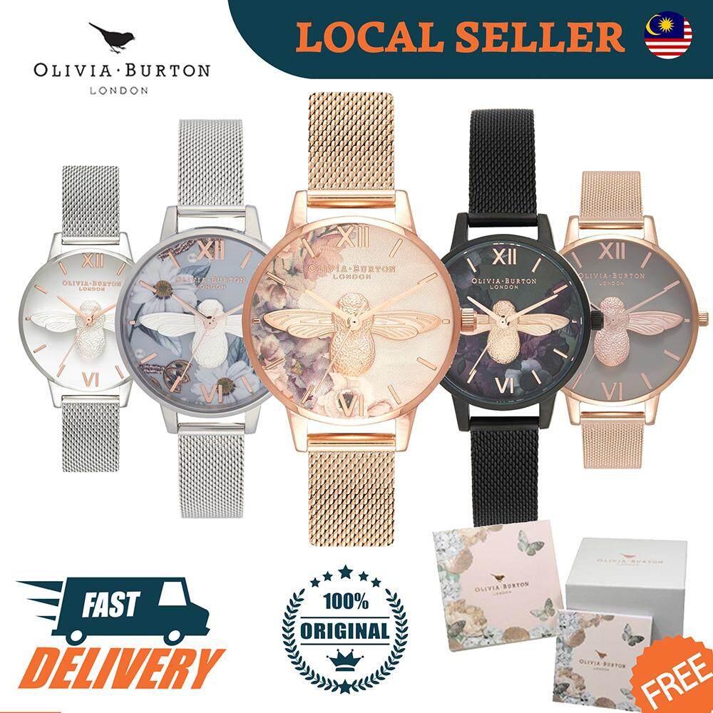[Authentic] Olivia Burton 3D Bee Midi Silver Rose Gold Black Mesh Women Lady Watch