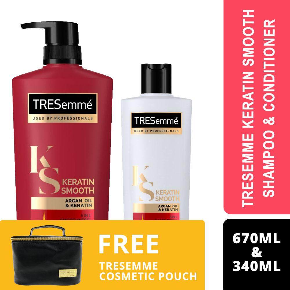 Tresemme Keratin Smooth Shampoo 670ml + Conditioner 340 ml + FREE TRESemme Cosmetic Pouch