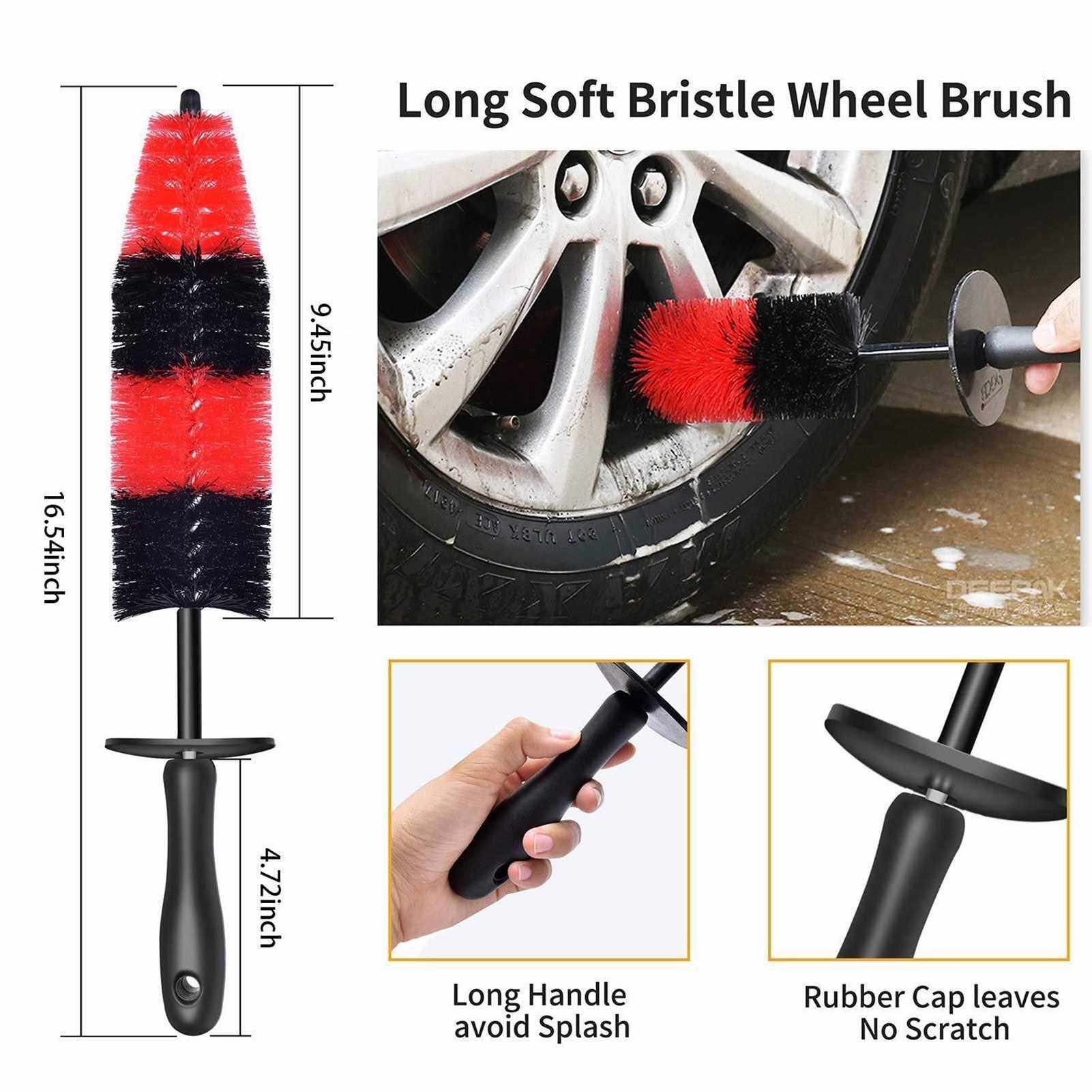 13PCS Car Wheel Brush Set Car Wheel Cleaning Brush Kit Including 5 Detailing Brushes, 3 Steel Wire Brushes, 1 Wheel Rim Brush, Air Vents Brush, Tire Brush, Car Wash Mitt, Towel (Standard)