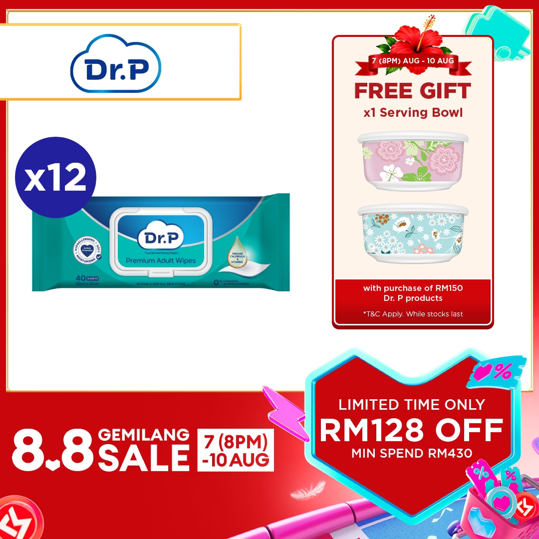 Dr. P Premium Adult Wipes (12x40s) - Hypoallergenic Tested