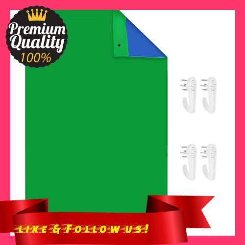 People\'s Choice Andoer 1.5 * 3 Meters/ 5 * 10 Feet Bi-Color Backdrop Washable Background Screen Polyester Cotton Material Hanging Loops Design with 4pcs Hooks for Video Photography Gaming Live Streaming, Blue & Green 2-in-1 (Blue & Green)