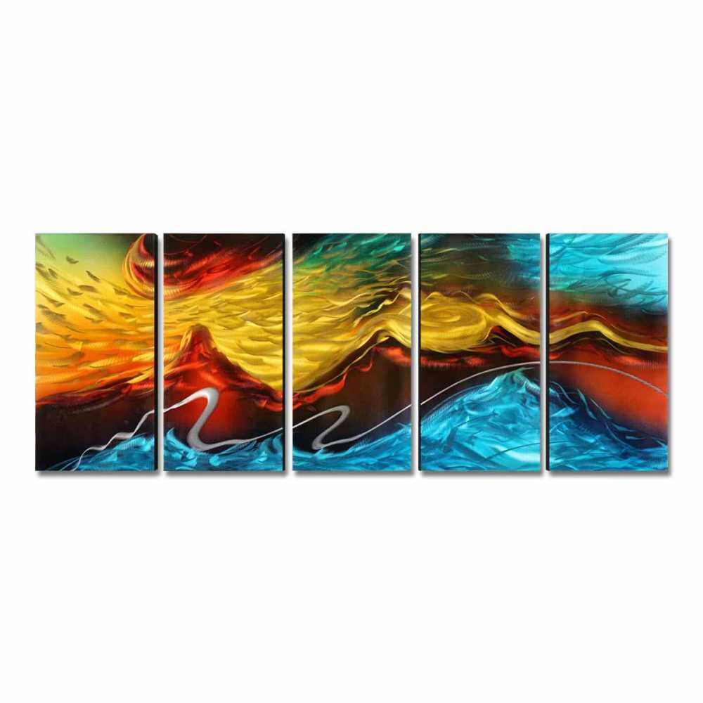 Tooarts Fire and Ice Modern Painting Abstract Wall Art Home Decoration 5 Panels Multicolour