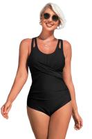 Charmo Tummy Control One Piece Swimsuits for Women Ruched Bathing Suits Strappy V Neck Monokini