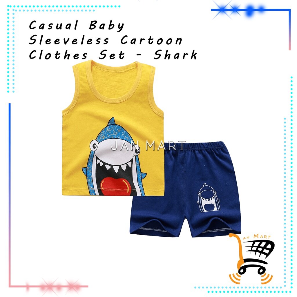 Baby Kids Sleeveless Cartoon Clothes Set - Shirt with Pant
