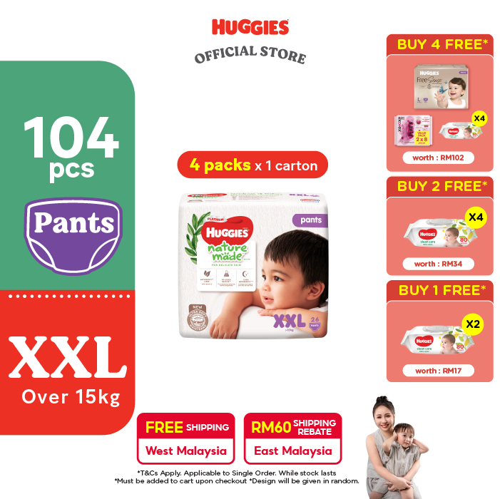 [Peekaboo 03.08 - 05.08] Huggies Naturemade Pants XXL26 (4 Packs)