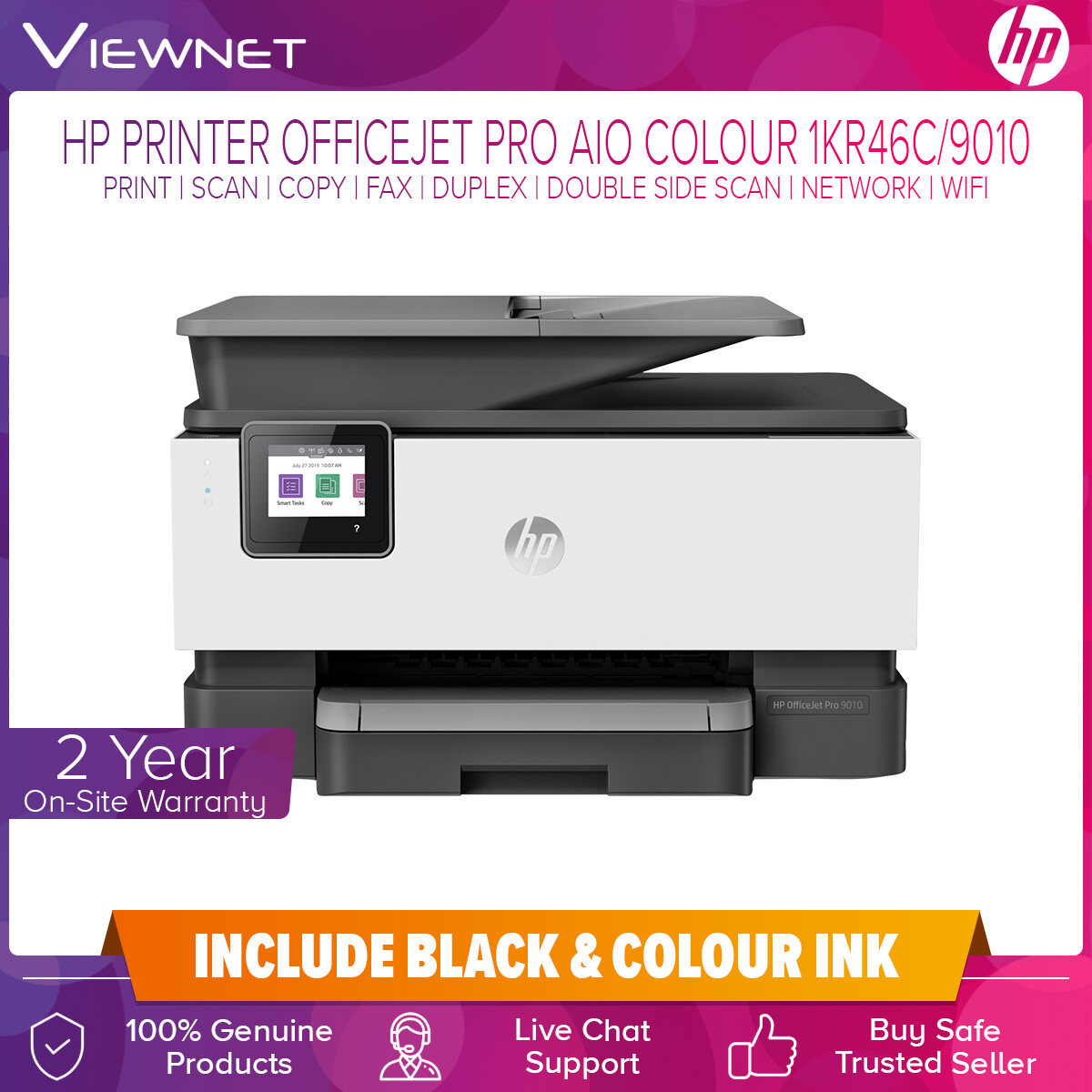 HP Printer OfficeJet Pro AIO Colour 1KR53D/9010 (Print/Scan/Copy/Fax/Duplex/Double Side Scan/Network/Wifi) 2 Years Onsite Warranty with 1-to-1 Unit exchange **NEED TO ONLINE REGISTER**