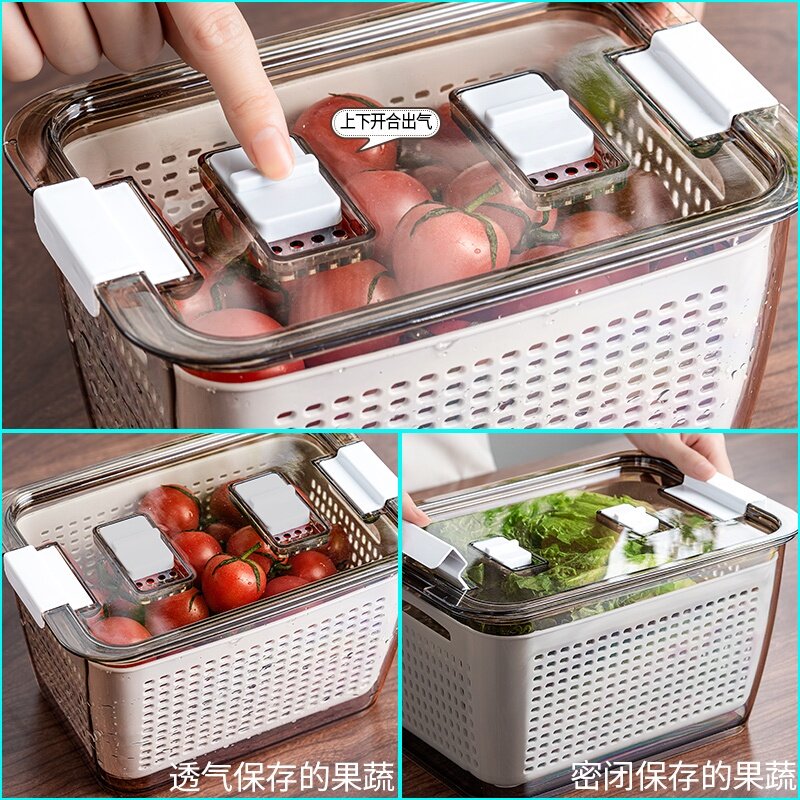 Nordic Double Layers Drain Basket Refrigerator Drain Basket Sealed Vegetable Fruit Compartment Storage Box Best Seller
