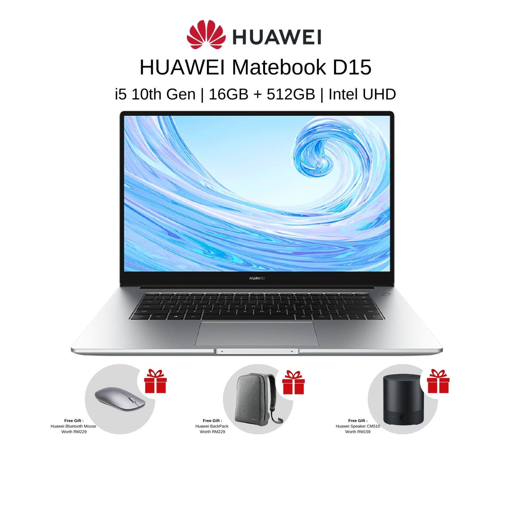 HUAWEI MateBook D 15 i5 Gen10 [ 16GB + 512GB + Intel UHD ] Mystic Silver Laptop | Fingerprint Security | Huawei Share