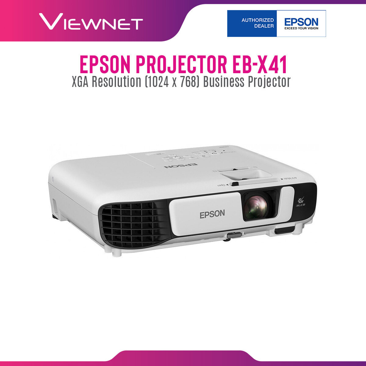 Epson Projector EB-X41 with XGA Resolution (1024 x 768), 3600 Lumens, 12000 Hours Lamp Life in Eco Mode
