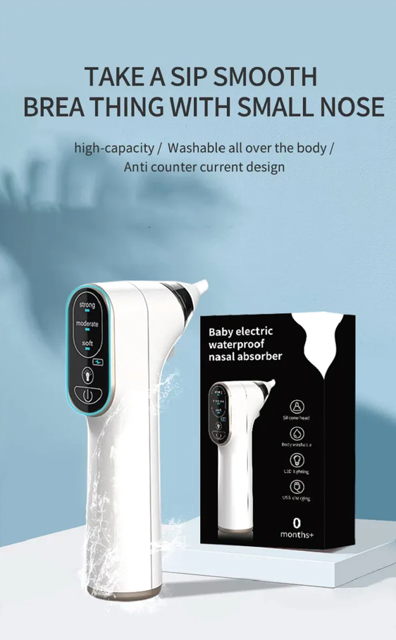High-Quality Cordless Baby Nasal Aspirator with LED Light BPA-Free Silicone Gel Suction Tips and Easy-Clean Design