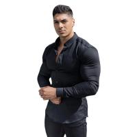 New Arrivals Autumn Man Long Sleeve Shirt Solid Fitness Mens Stand Collar Super Slim Fit Business Dress Shirt Button Gym Tops